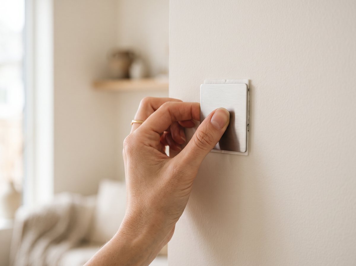 Fixing the slim magnetic wall mount with a removable adhesive strip — no tools required.