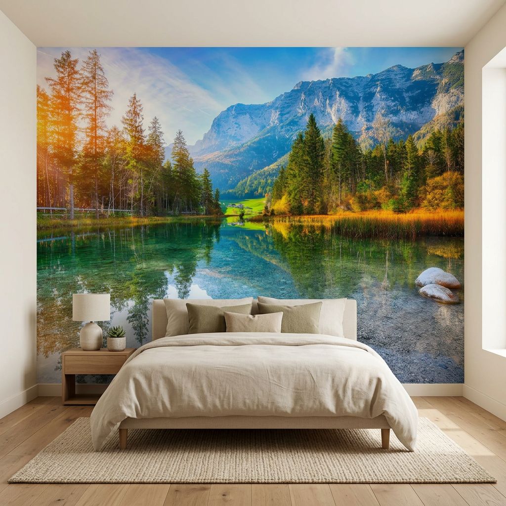 Fantastic autumn sunset of Hintersee lake — room mockup 2
