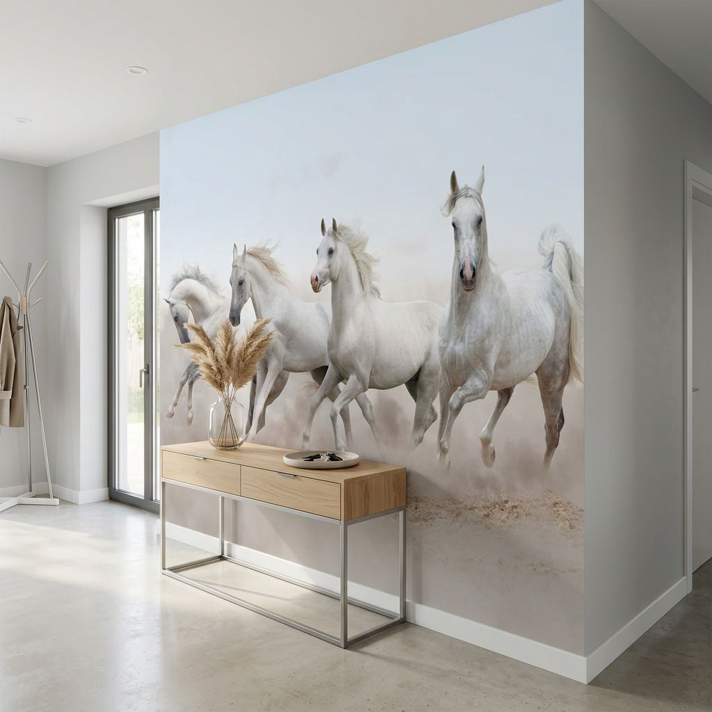 Arabian White Horses Galloping — room mockup 3