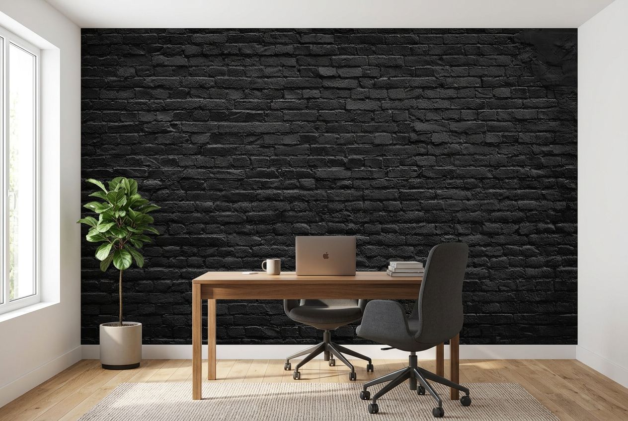 Weathered Black Brick Wall — room mockup 2
