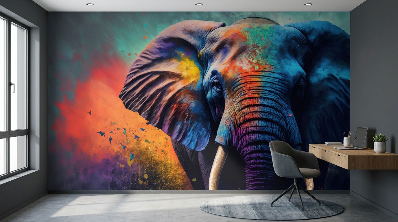 Abstract Elephant Painting: Realism Meets Expressionism — room mockup 3