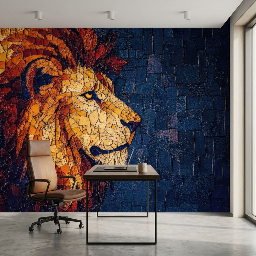 Vibrant Mosaic Lion — room mockup 2