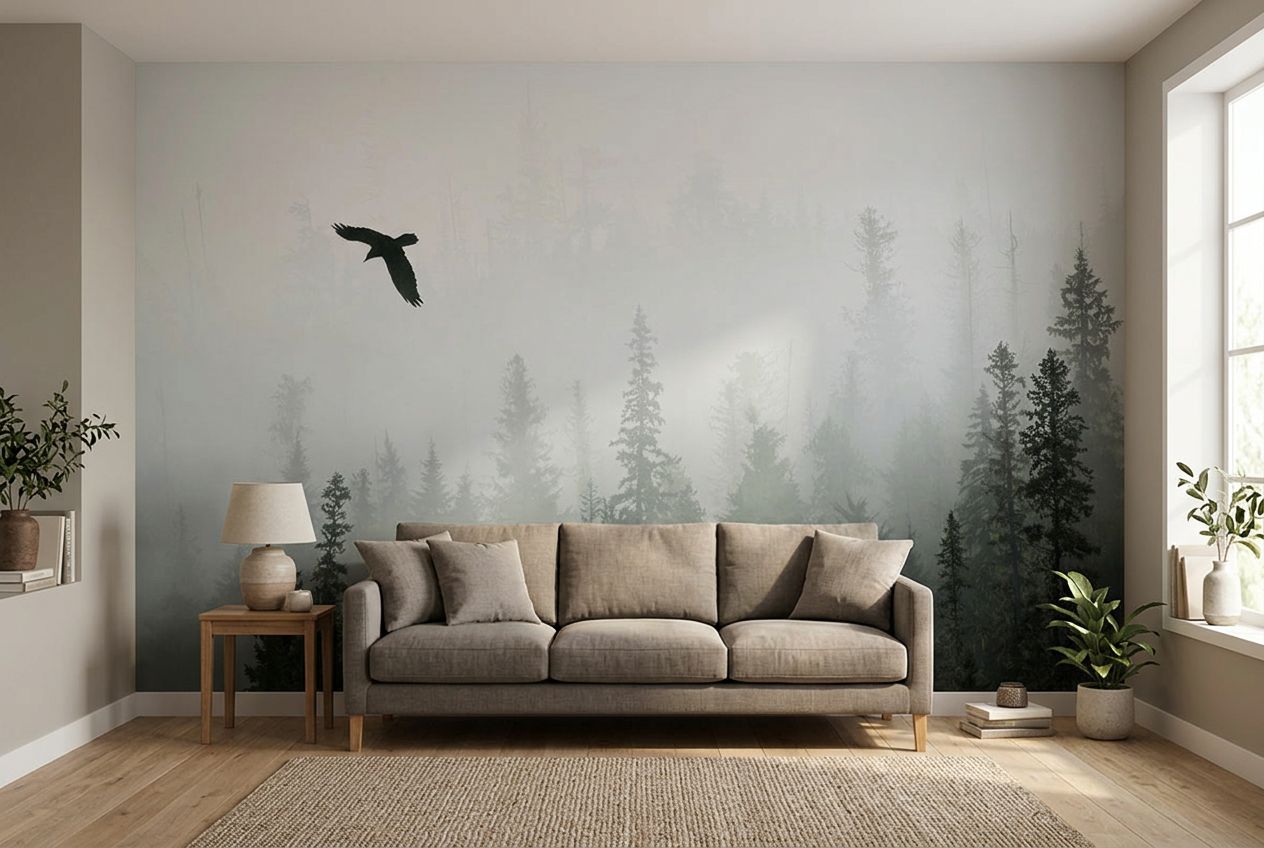 Misty Forest Raven Scene