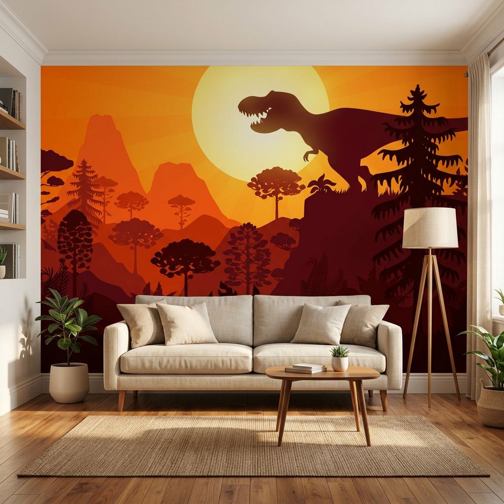 Dinosaur Cliffside Silhouette — room mockup 3