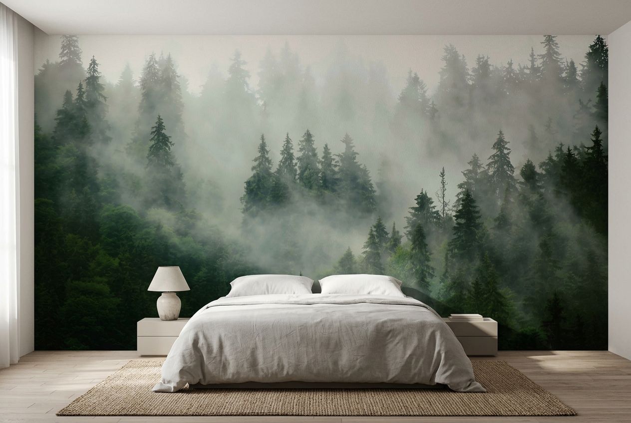 Misty fir forest landscape