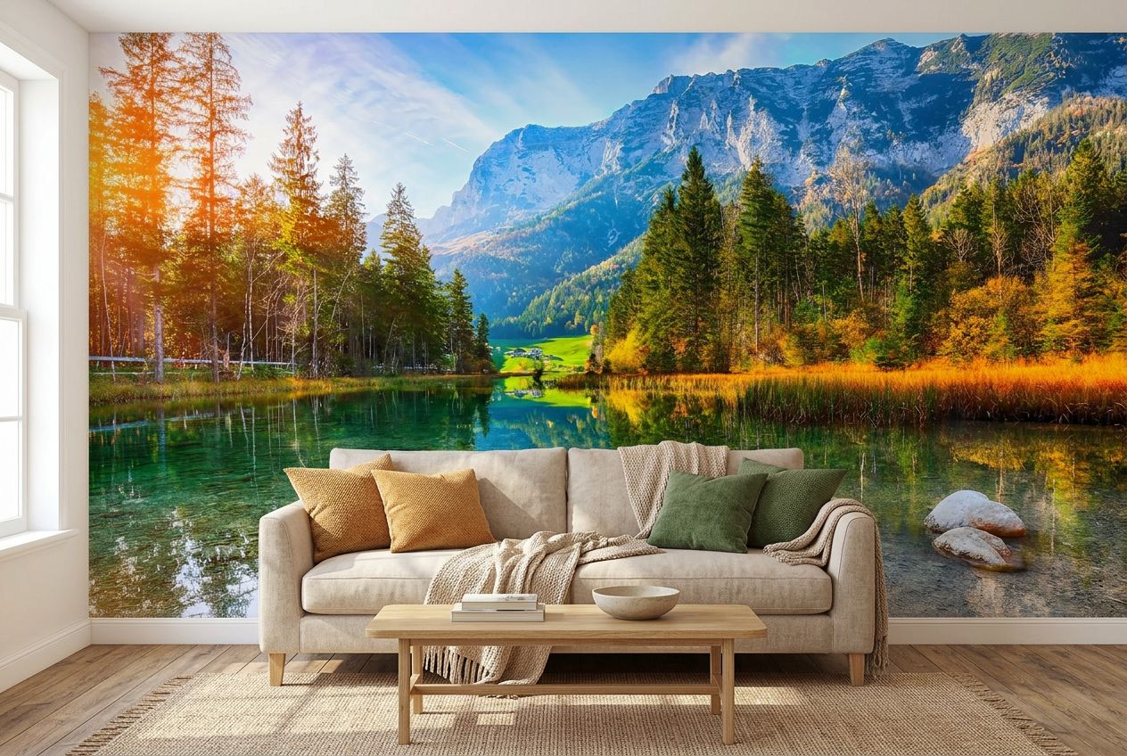 Fantastic autumn sunset of Hintersee lake