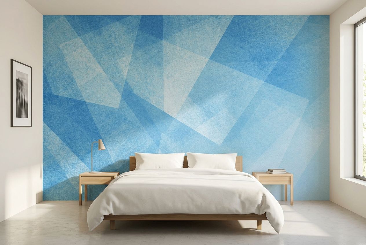 Abstract Blue Geometric Triangle Pattern — room mockup 3