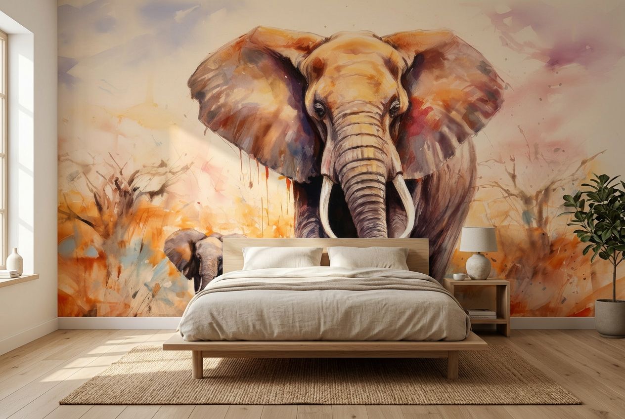 African Elephant Watercolor Painting — room mockup 2