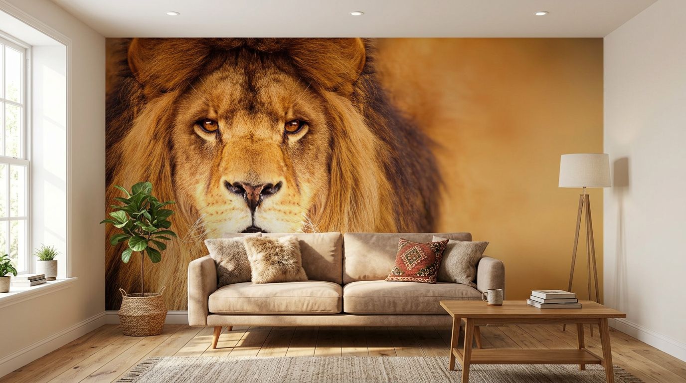 Majestic Lion Portrait: Powerful Gaze & Amber Eyes