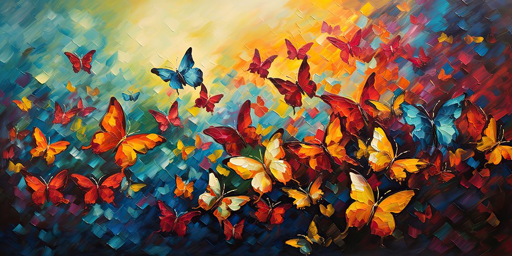 Vibrant Butterfly Mural Oil Painting