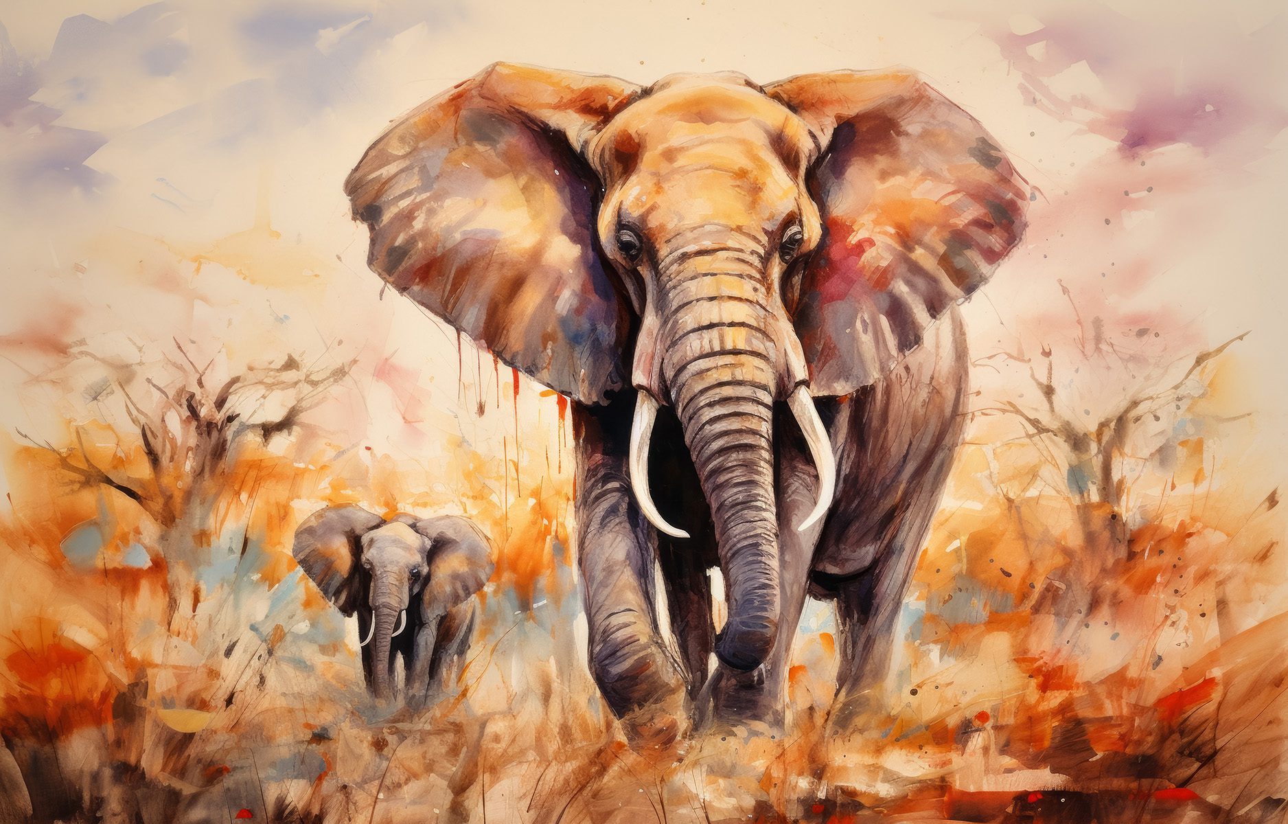 African Elephant Watercolor Painting